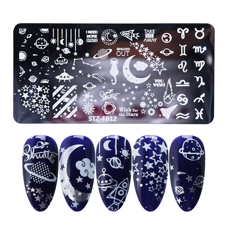 Nail Stamper Set 5PCS Nail Stamping Plates + 1 Stamper + 1 Scraper Lace Word Letter Love Heart Cupid Eros Butterfly Leaf Stars Moon Spaceship Pattern Nail Design Kit Nail Supplies DIY Decoration Tool - BeesActive Australia