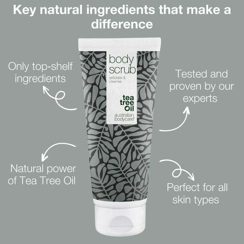 Australian Bodycare Body Scrub for Women & Men 200 ml | Tea Tree Oil Body Scrub Exfoliator | Foot Scrub for Hard Skin | for Pimples on The Back & Body | with Australian Tea Tree Oil 200 ml (Pack of 1) - BeesActive Australia