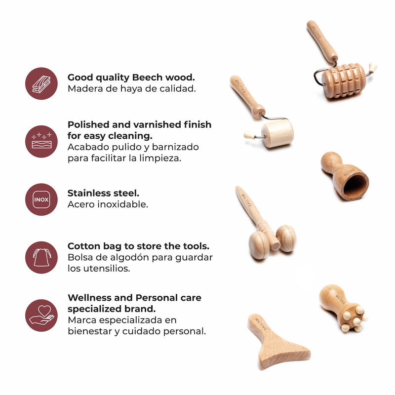 BICTIVE Face Massage Tool Set, 6 Wood Therapy Massage Tools, Face Massager Roller, Facial Set, Face Sculpting Tools, Facial Roller, Facial Massager, Face Lift, Face Rollers for Women, Face Slimmer - BeesActive Australia