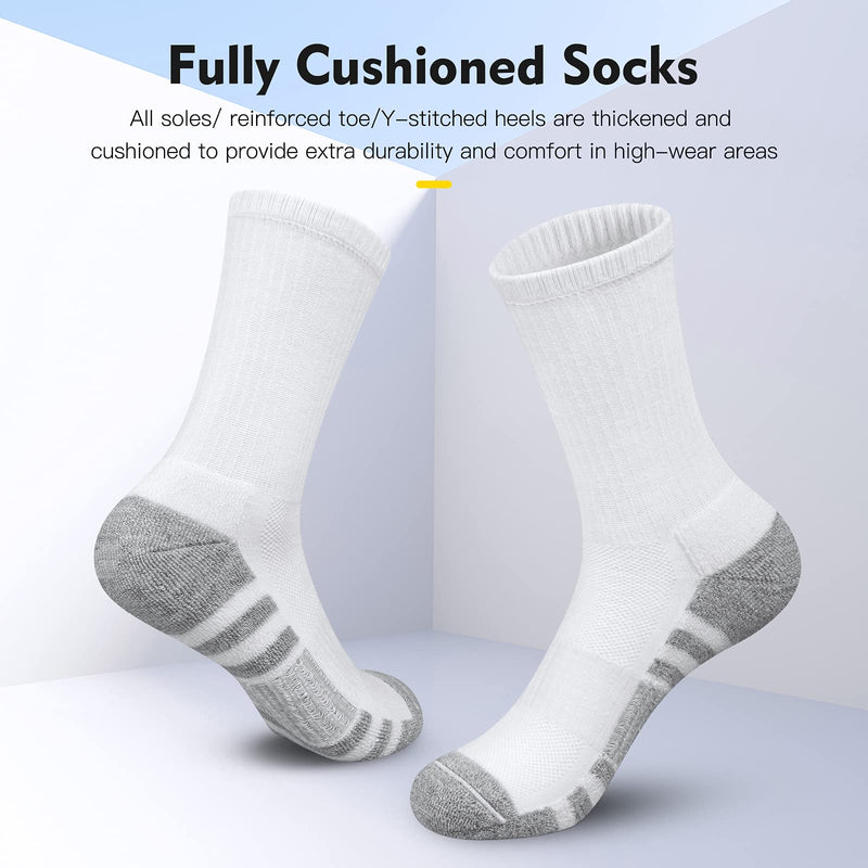 Athletic Socks, Cushioned Running Socks Performance Breathable Crew Socks Wicking Outdoor Sports Socks for Men Women(6 Pairs) 6-9 White_1 - BeesActive Australia