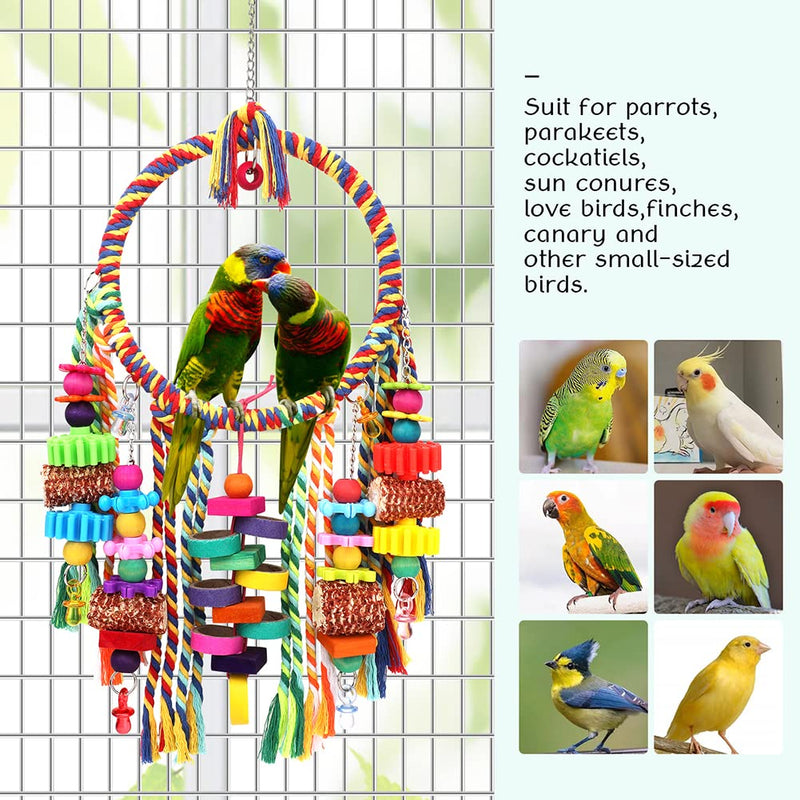 Bird Toys Bird Rope Ring Swing Perch with Corn Cob Cardboard Bagels Wooden Blocks Chewing Toys for Parakeets,Cockatiels,Conure,Lovebirds,Finches and Other Small-Sized Birds - BeesActive Australia