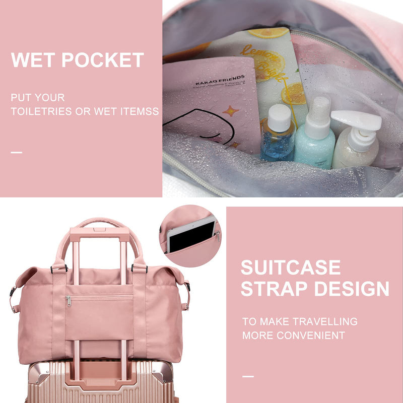 Womens travel bags, weekender carry on for women, sports Gym Bag, workout duffel bag, overnight shoulder Bag fit 15.6 inch Laptop Pink Large A-Pink - BeesActive Australia