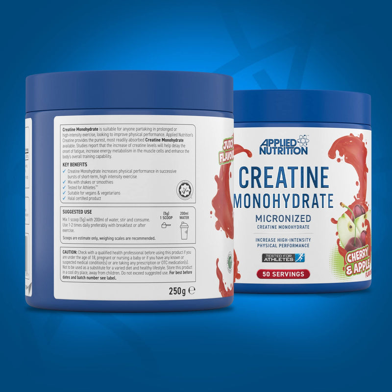 Applied Nutrition Creatine + Bullet Shaker 500ml | Creatine Monohydrate Micronized Powder with Flavour, Increases High-Intensity Physical Performance (250g - 50 Servings) (Cherry & Apple) Cherry & Apple - BeesActive Australia