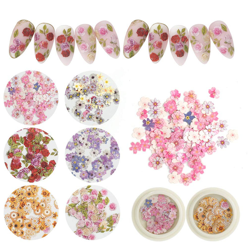 WEILUSI Nail Art 3D Flower Sequin Acrylic Paillettes Holographic Glitter Wood Chips Flakes Manicure Tips 6 Boxes - BeesActive Australia