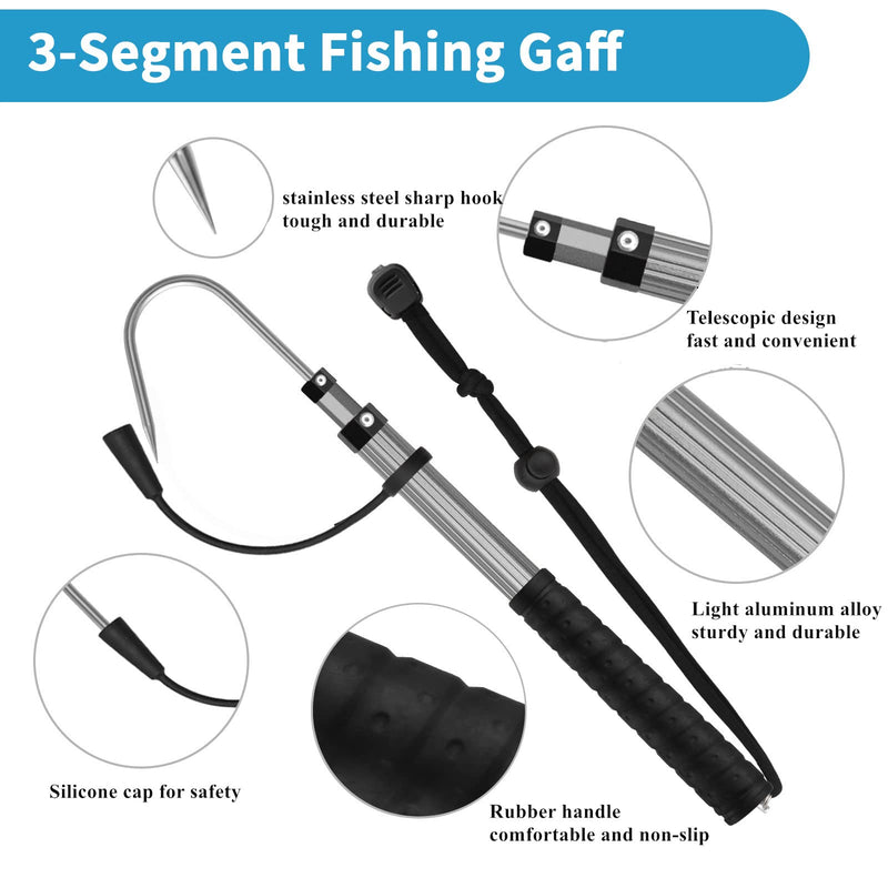 SAN LIKE Telescopic Fishing Gaff,Aluminum/Fiberglass Pole with Nonslip Handle,Stainless Steel Hook with M8 Screw, Fish Gaff can Float When Extending - Good for Freshwater and Saltwater Fishing Aluminium Alloy-11.4-24inch(Float) - BeesActive Australia