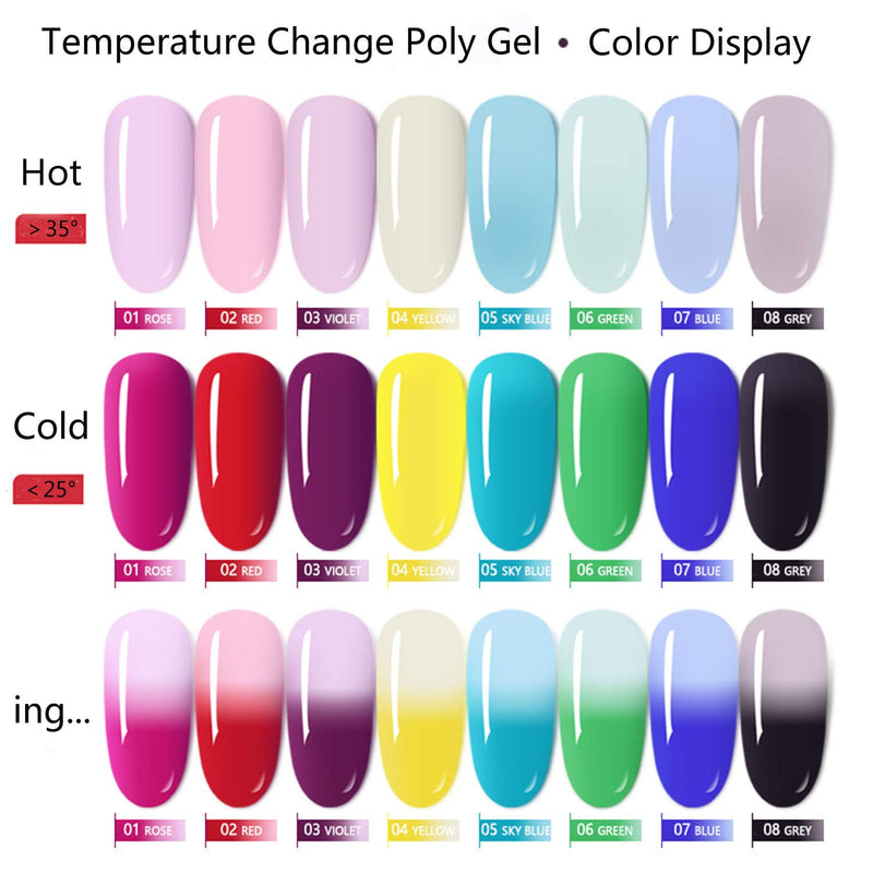 Poly Nail Extension Gel Kit, Temperature Change Poly Nail Gel Starter Kit, 8 Colors Builder Gel Extension Nail Gel Kit - BeesActive Australia