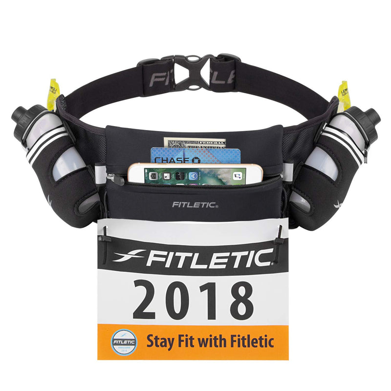 [AUSTRALIA] - Fitletic Hydra 16 Oz Hydration Belt, Striped Black, Small/Medium 