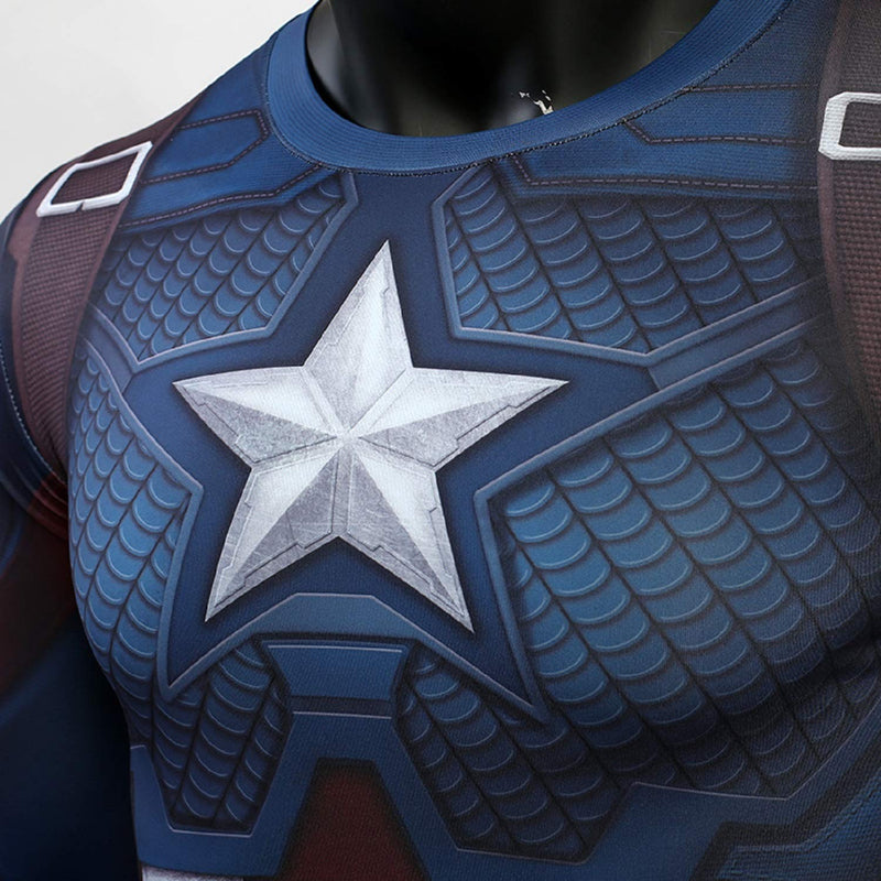Captain America Men's Compression Shirt 3D Print T-Shirt Medium Blue - BeesActive Australia