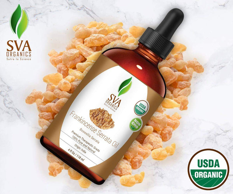 SVA Organics Frankincense Essential Oil 4 Oz USDA Organic Boswellia Serrata Pure Natural Undiluted Oil for Face Cream, Skin Care, Body Oil, Shampoo - BeesActive Australia