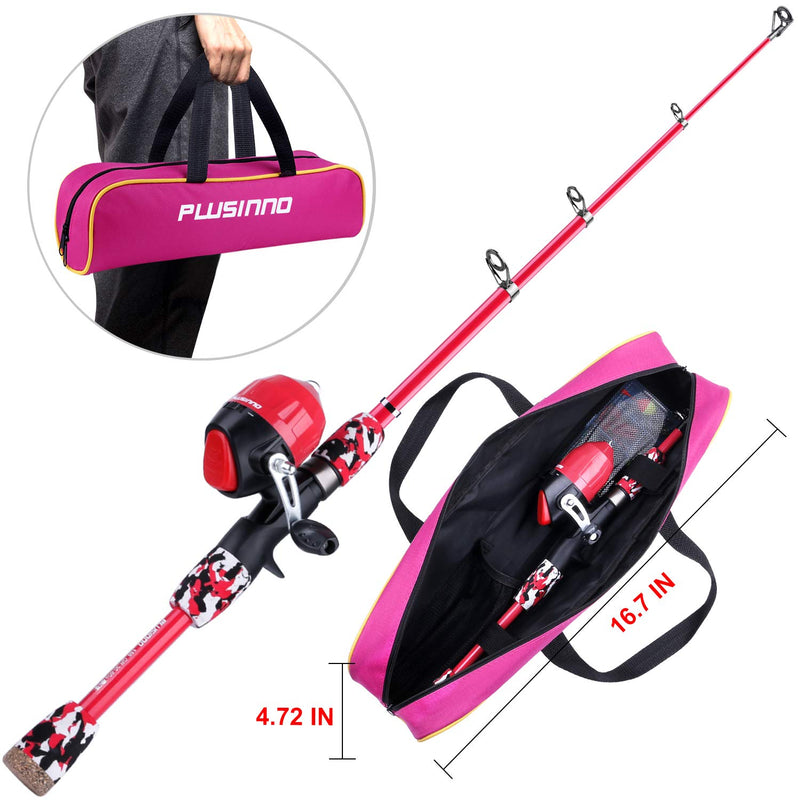 [AUSTRALIA] - PLUSINNO Kids Fishing Pole with Spincast Reel Telescopic Fishing Rod Combo Full Kits for Boys, Girls, and Adults Red 120cm 47.24In 