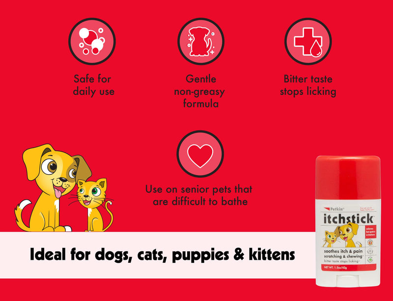 Petkin Anti Itch Stick for Pets - Simply Rub on Anytime to Provide Pain & Itching Relief for Dogs & Cats on Contact - Bitter Taste Stops Licking & Chewing - 1.5 oz Net Weight -Ideal for Home or Travel 1 Pack - BeesActive Australia