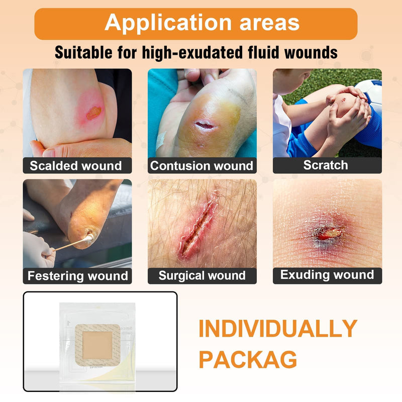 Carbou 10Pcs Silicone Foam Dressing 4"x 4"(10 cm x 10 cm) - with Border Adhesive Waterproof Central Ultra Absorbent-Foam (2.5" X 2.5") Square Dressing Waterproof Silicone Wound Bandage 4x4 Inch(Pack of 10) - BeesActive Australia