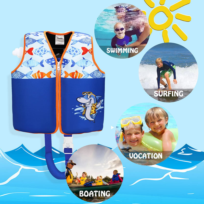 Swim Vest for Kids- Buoyancy Toodle Swimming Jacket for Boys and Girls, Premium Neoprene Baby Swim Vest Infant Swim Jacket for Age 2-6 Years/ 22-50lbs Blue M/ (2-4 Years) - BeesActive Australia