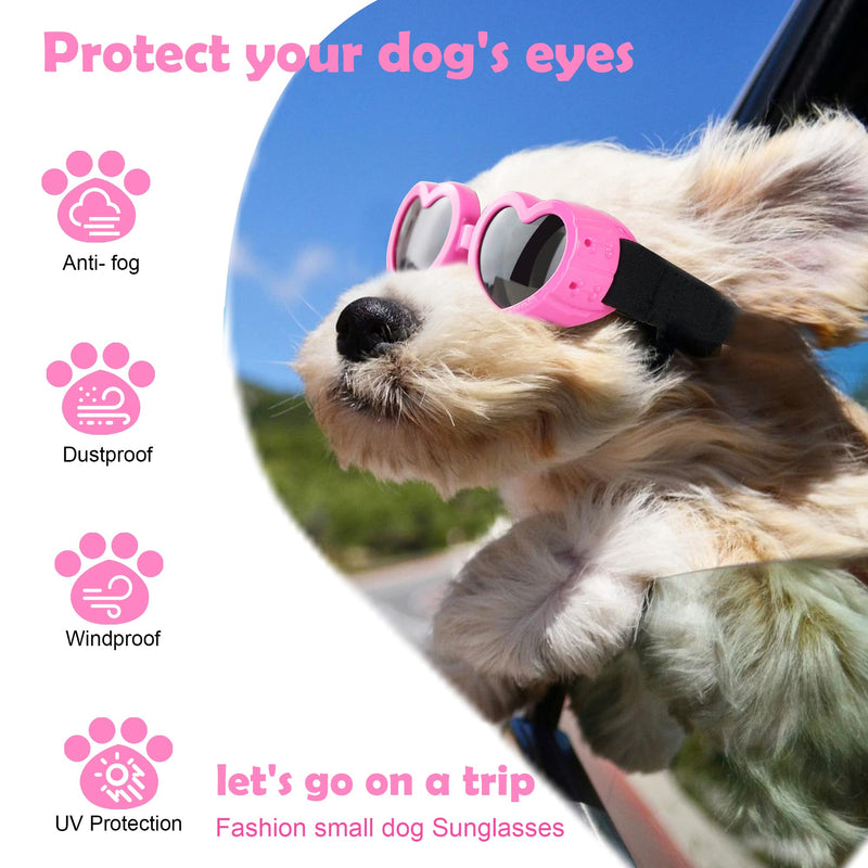 IKUSO Dog Sunglasses Small Breed,UV Protection Dog Sunglasses with Adjustable Strap, Heart Dog Goggles for Waterproof Windproof Anti-Fog Eye Protection,Beach Accessories for Puppy,doggles pink - BeesActive Australia