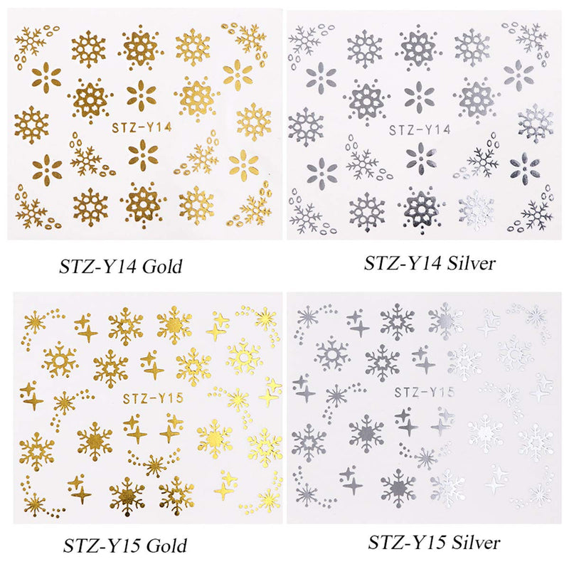 Miss Babe 16pcs Gold Silver Nail Sticker Water Snowflake Tree Deer Pattern for Nail Art Decoration Glitter DIY Decals Manicure Set - BeesActive Australia