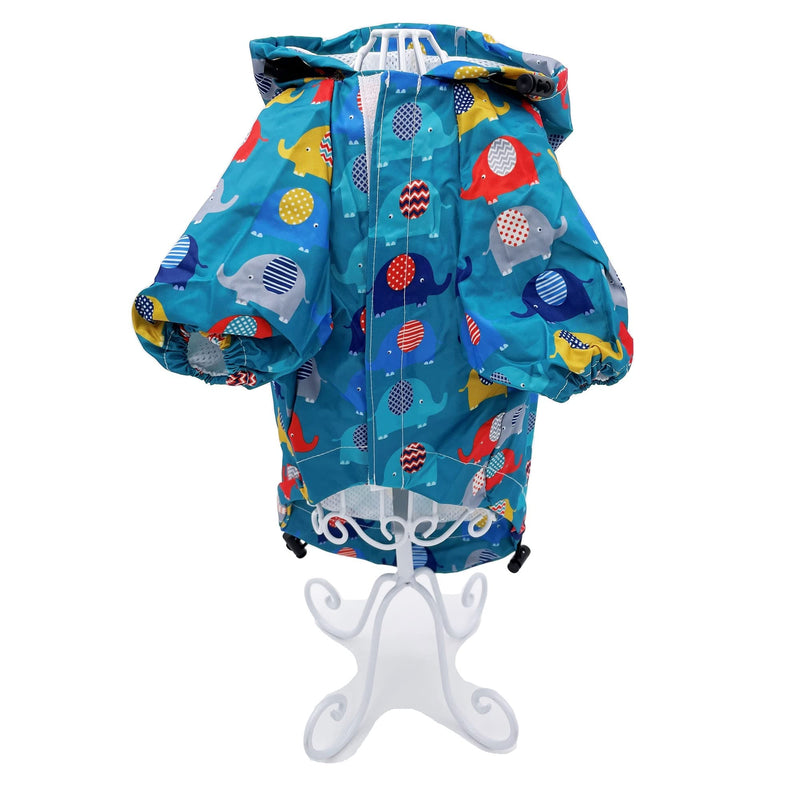 Dog Raincoat Hooded Leash Hole Waterproof Rain Coat Jacket Rainwear for Small Pet Cat Puppy XS: Length - 10" Teal Elephant - BeesActive Australia