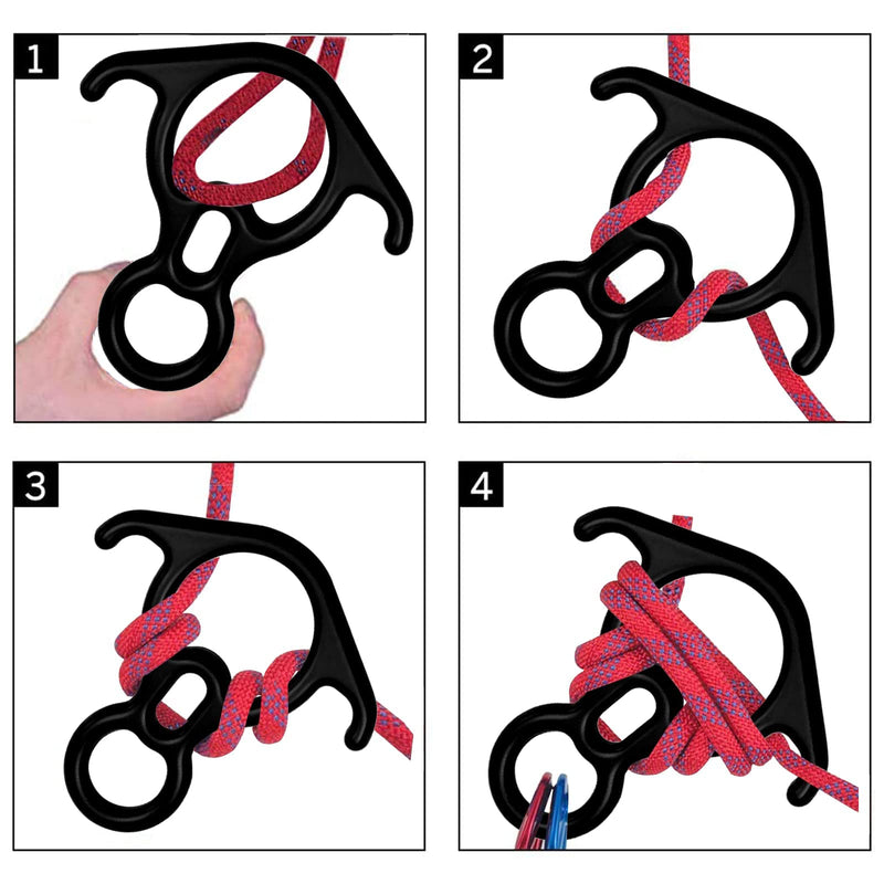 S.E.PEAK Rescue Figure 8 Descender Climbing Gear Downhill Equipment Rigging Plate Rappeling Device for Rock Climbing/Aluminum Alloy Black-40kN - BeesActive Australia