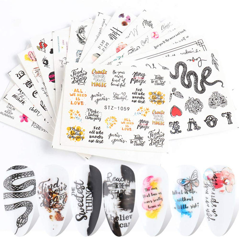 Nail Art Sticker Decals Foil Water Transfer Sticker Snake Flower Butterfly Letters Heart Lips Abstract Image Black Line Face Animals Fashion Design for women Manicure Charms Decorations Supplies 48 Sheets - BeesActive Australia