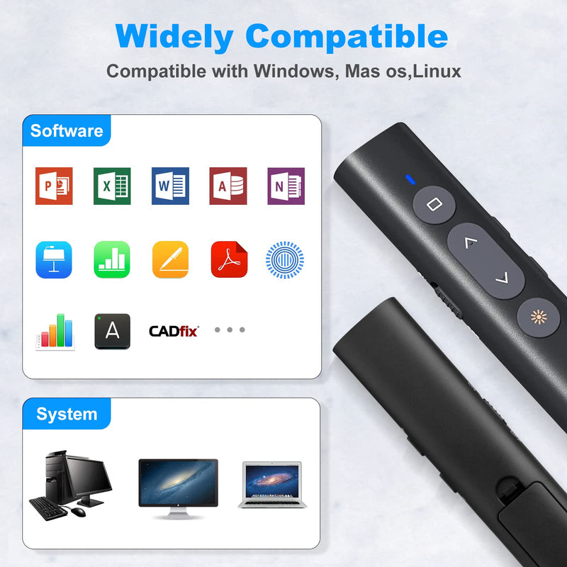 USB-A/USB-C Presentation Clicker for PowerPoint Presentations Pointer, Wireless Presenter Remote, Google Slide Advancer Projector Smart Board Slideshow PPT Clicker for Mac/Laptop/Computer/Office Red Light - BeesActive Australia