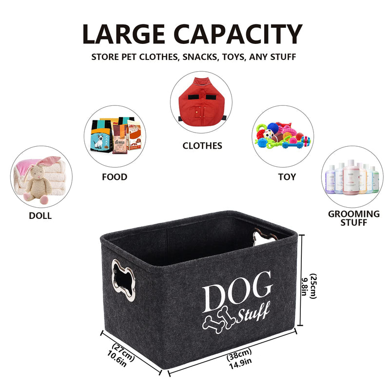 Morezi Felt Puppy Stuff Baskets, Dog Toy bin Storage with Designed Metal Handle, pet Organizer - Perfect for organizing pet Toys, Blankets, leashes, Dry Food and Bandana Dark Gray - BeesActive Australia