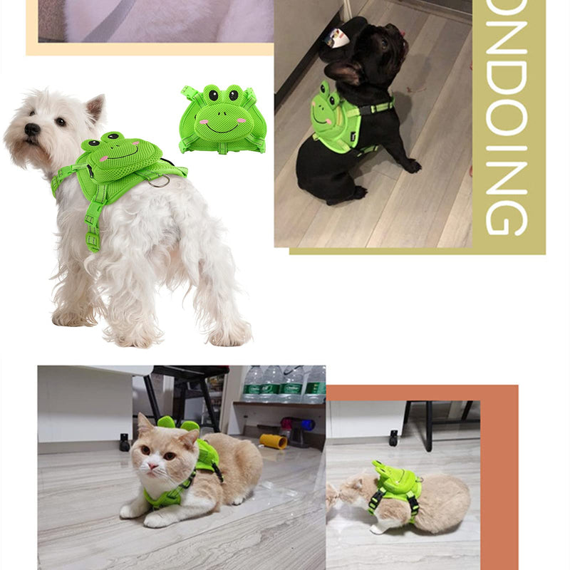 IDOMIK Dog Backpack No-Pull Pet Harness Vest with Saddle Bag Backpack, Cute Frog Shape Self Carrier Backpack Travel Camping Hiking, Adjustable Puppy Mesh Bag Vest with D-Ring for Small Medium Dogs Green Frog - BeesActive Australia