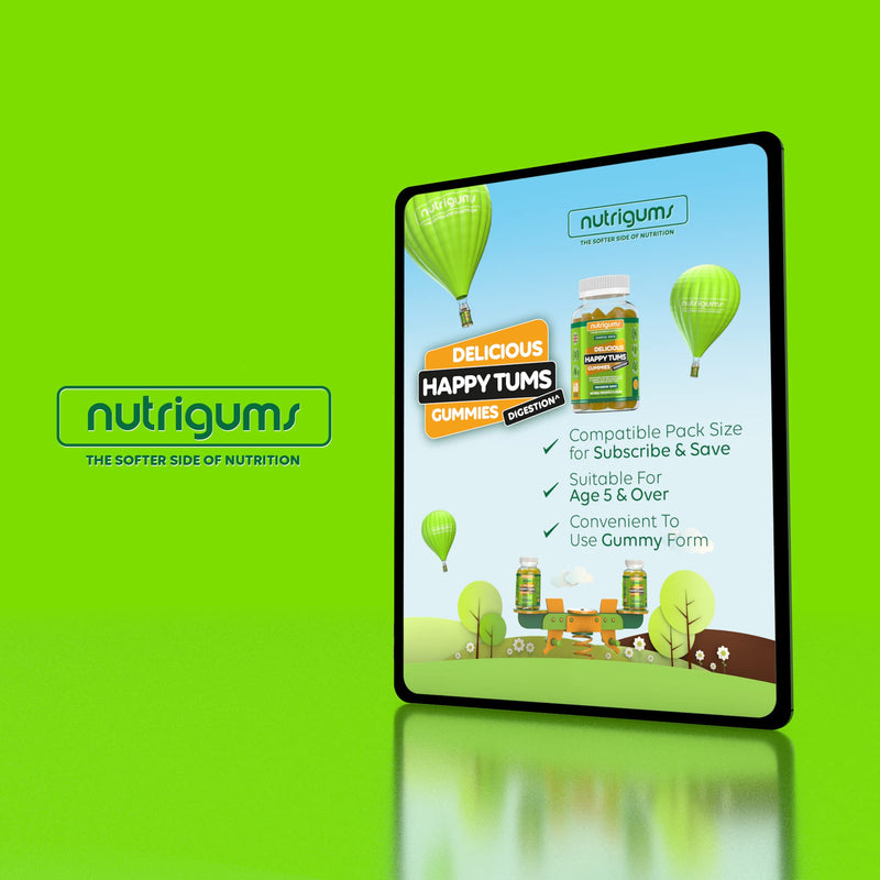 Happy TUMS (Probiotics) 60 Vegan Gummies Pineapple Flavour | Gut & Digestive Health 1.25 Billion CFU Probiotics, Vitamins C, B3, B5, B6, Chamomile and Xylitol | Adults + Kids Age 5+ by NUTRIGUMS� - BeesActive Australia
