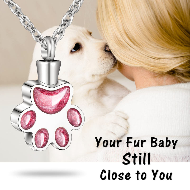 Paw Print Urn Necklace for Ashes Cremation Necklace for Pet Ashes Stainless Steel Ash Necklace Memorial Ash Holder Pink - BeesActive Australia
