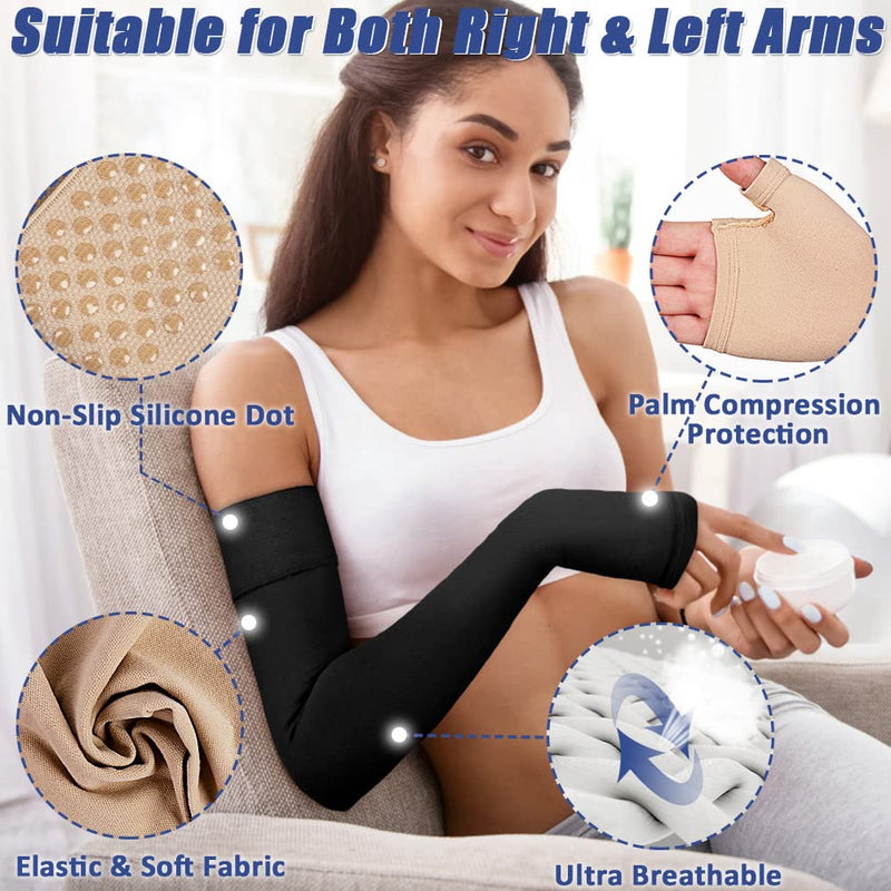 beister Lymphedema Medical Compression Arm Sleeve with Gauntlet for Men & Women (Single), 20-30 mmHg Full Arm Support with Dot Silicone Band, Graduated Compression Arm Brace for Swelling, Arthritis Black Small - BeesActive Australia