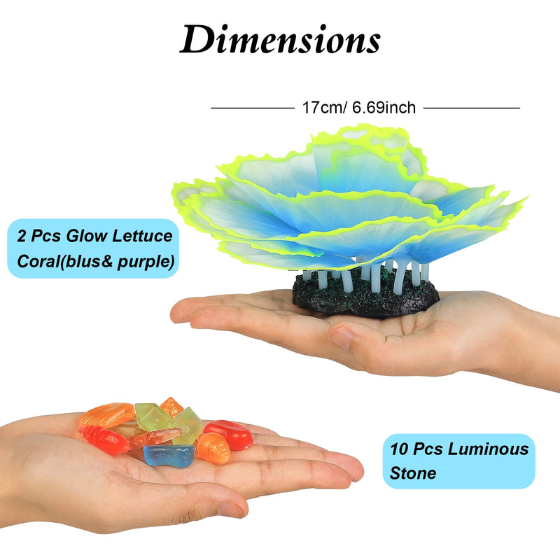 Livfodrm Glowing Fish Tank Decorations Glow Aquarium Decor Coral Ornaments, 2pcs Silicone Flower Plants and 10pcs Colourful Sea Shells/Luminous Stone Glow in The Dark for Aquarium Decoration - BeesActive Australia