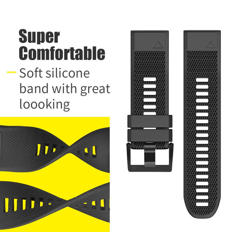 ANCOOL Compatible with Fenix 5 Band Easy Fit 22mm Width Soft Silicone Watch Bands Replacement for Approach S62/Quatix 6/Fenix 5 Plus/Fenix 6/Fenix 6 Pro/Fenix 7 Smartwatch (Black) Black - BeesActive Australia
