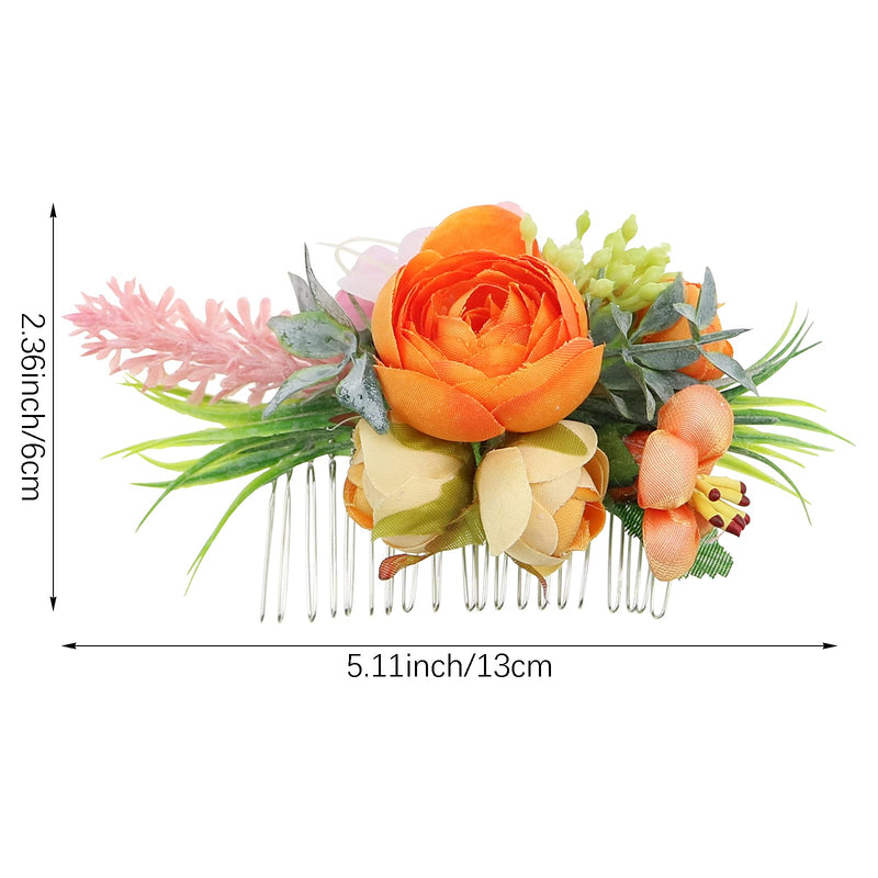 Flower Wedding Hair Comb Orange Floral Headpiece Artificial Bridal Prom Beach Hair Accessories for Women and Girls Wedding Sides Combs - BeesActive Australia