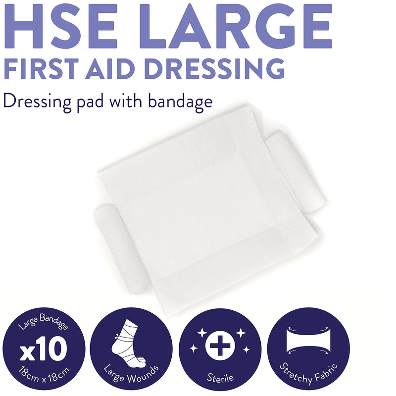 JFA Medical HSE Large Sterile First Aid Dressing Bandage with Pad 18 x 18cm - Pack of 10 Bandages - BeesActive Australia