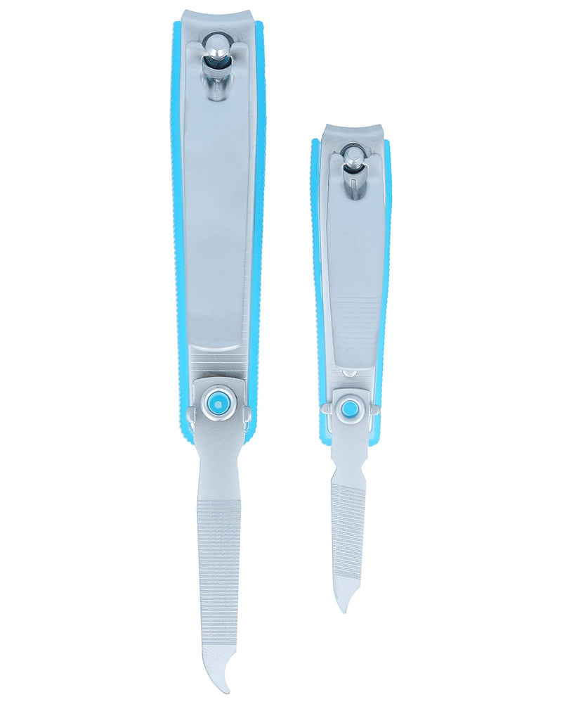 Nippes Stainless Steel Nail Clipper Manicure Set for Fingernails, Toenails, and Cosmetics - Quality Handmade in Solingen Germany - Professional Grade - Ergonomic Hand Grip & Nail Catcher [2 Pack] BLUE - BeesActive Australia