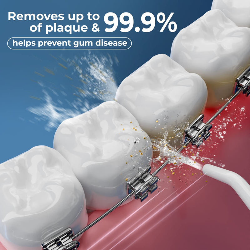 Water Dental Pick for Teeth: High-Power Cordless Water Flosser, Oral Irrigator, Water Jet for Plaque Removal, IPX7 Waterproof, Rechargeable, 4 Teeth Cleaning Modes with Sensitive Mode for Gentle Gums White - BeesActive Australia