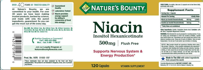 Nature's Bounty Niacin Flush Free 500 mg - BeesActive Australia