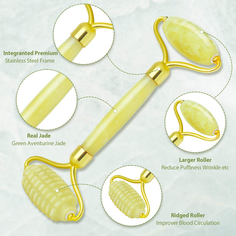 Jade Roller, Face Roller, Face Massager Jade Stone Facial Roller for Eye Puffiness Treatment, Skin Tightening, Rejuvenate Face & Neck (Yellow) - BeesActive Australia