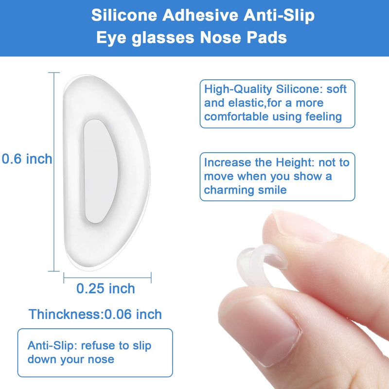 24 Pairs Adhesive Eye Glasses Nose Pads, D Shape Stick on Anti-Slip Soft Silicone, Adhesive Nose Pads Glasses Nose Pad for Glasses, Eyeglasses and Sunglasses, 15 x 6 x 1.5 mm (Transparent) Transparent - BeesActive Australia