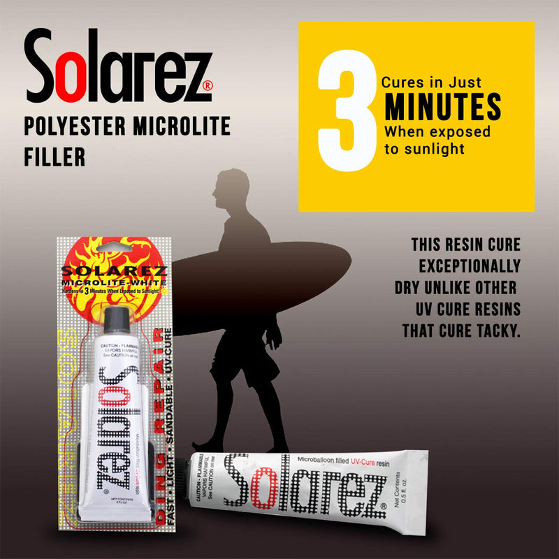 SOLAREZ UV Cure Microlite White Polyester DING Repair Filler (0.5 oz) - Surfboard Repair Foam with 60/240 Grit Sand Pad & Spreader ~ Fastest Fix for Deep Dings on [Polyurethane] Surfboard Foam - BeesActive Australia