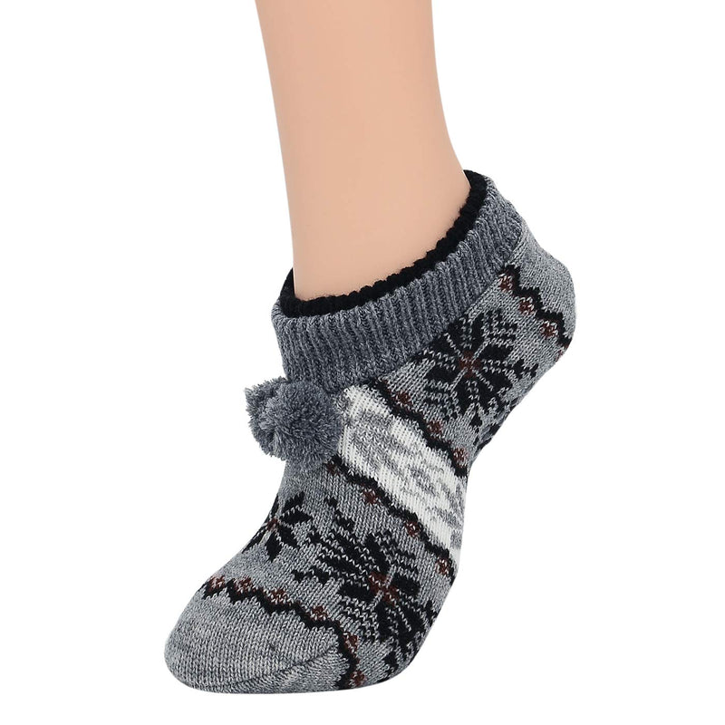 Slipper Socks Grippers Fuzzy Socks Women Non Slip Christmas Socks Athletic Winter Warm Socks Grey Black Snow - BeesActive Australia