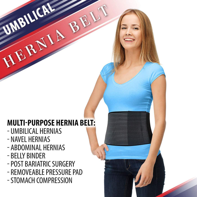 Hernia Belt for Men or Women - Abdominal Binder Lower Waist Support Belt for Umbilical Hernias & Navel Belly Button Hernias with Pad for Inguinal Hernia Stomach Hernia Brace Hernia Truss L/XL 31 - 51" L/XL (37" to 51") - BeesActive Australia