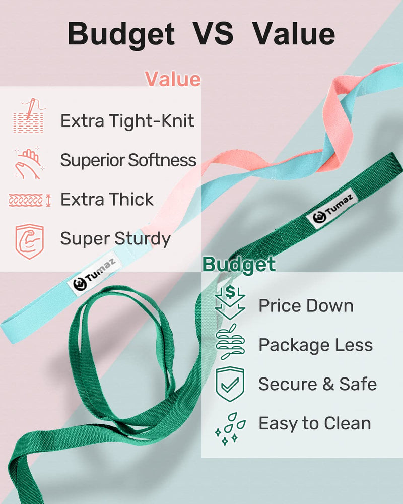 Tumaz Stretching Strap - 10 Loops & Non-Elastic Yoga Strap [Budget Version]- The Perfect Home Workout Stretch Strap for Physical Therapy, Yoga, Pilates, Flexibility - [Included E-Book, Extra Durable] - BeesActive Australia