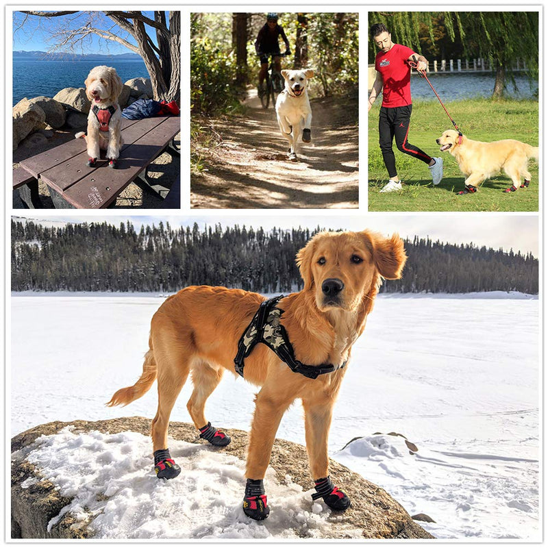 PK.ZTopia Dog Boots, Waterproof Dog Boots, Dog Rain Boots, Dog Outdoor Shoes for Medium to Large Dogs with Two Reflective Fastening Straps and Rugged Anti-Slip Sole (Black 4PCS). Size 8: (3.35"x2.95")(L*W) for 74-88 lbs Red - BeesActive Australia
