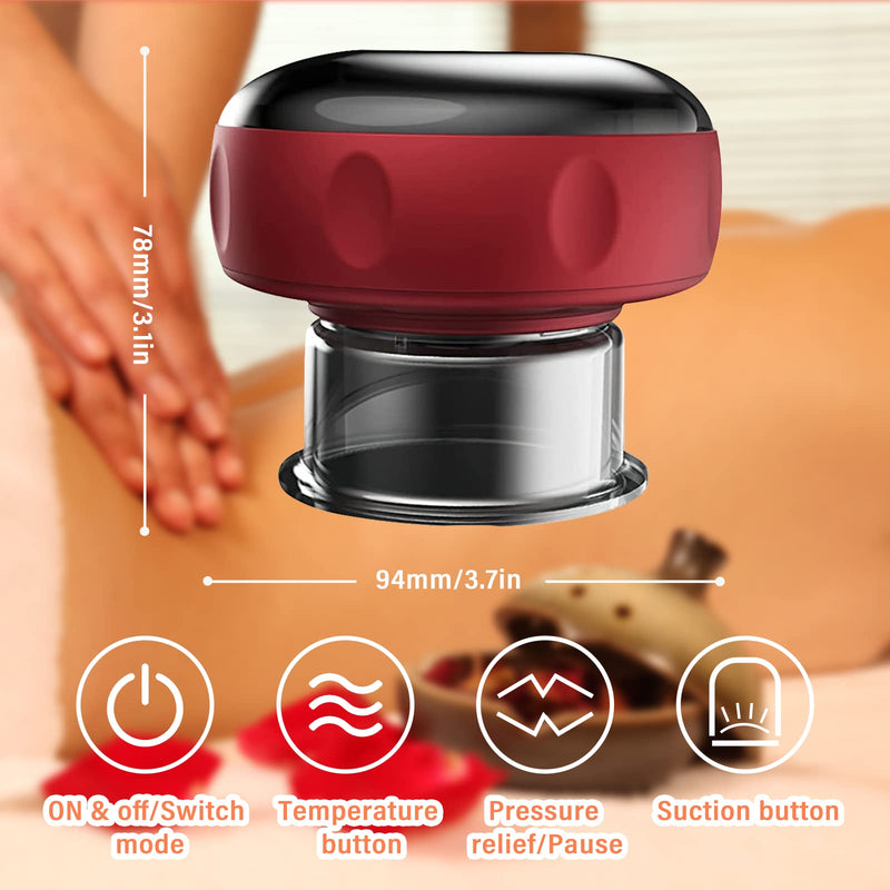 Emooncn 3 in 1 Electric Cupping Set, 12 Adjustable Temperatures Professional Vacuum Cupping Massager with Red Light Smart Scraping Tools Gua Sha Cupping Set for Body Reduce Muscle Pain (Red) - BeesActive Australia
