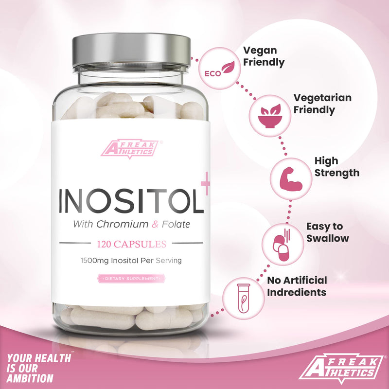 Myo Inositol Capsules by Freak Athletics - Inositol Capsules with Chromium & Folate - 120 Capsules Vegan & Vegetarian Friendly - UK Made - BeesActive Australia