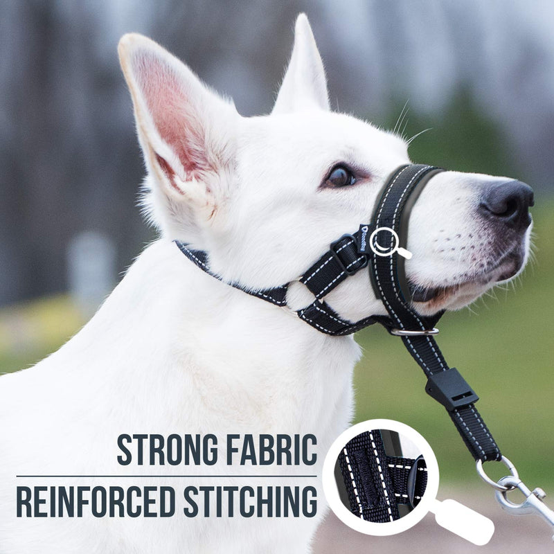 GoodBoy Dog Head Halter with Safety Strap - Stops Heavy Pulling On The Leash - Padded Headcollar for Small Medium and Large Dog Sizes - Head Collar Training Guide Included Size 2 (Pack of 1) Black Nylon / Black Padding - BeesActive Australia
