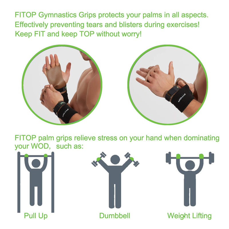 [AUSTRALIA] - FITOP Gymnastics Grips 3 Hole Leather Crossfit Gloves, Perfect for Pull Ups, WOD and Weight Lifting Training, Palm Protection and Wrist Straps Support Small 3.75″-4.25″ (Palm Size) 