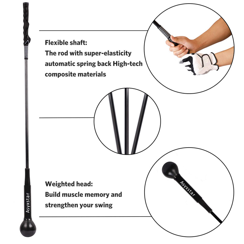 Asyxstar Golf Swing Trainer Aid - Power Flex Golf Swing Training aid for Strength and Tempo Golf Warm Up Stick Black 40 Inches - BeesActive Australia