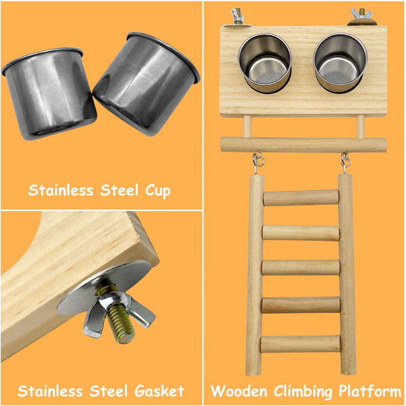 Tfwadmx Bird Food Stainless Steel Cups Wooden Perch Stand Hanging Feeder Bowls Feeding and Watering Supplies for Parakeets Conures Cockatiels Budgie Parrot - BeesActive Australia