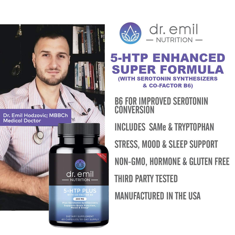 Dr. Emil Nutrition 200 MG 5-HTP Plus Serotonin Synthesizers and Cofactor B6 for Improved Serotonin Conversion for Serotonin Boost, Mood and Sleep Support, 30 Day Supply 60 - BeesActive Australia