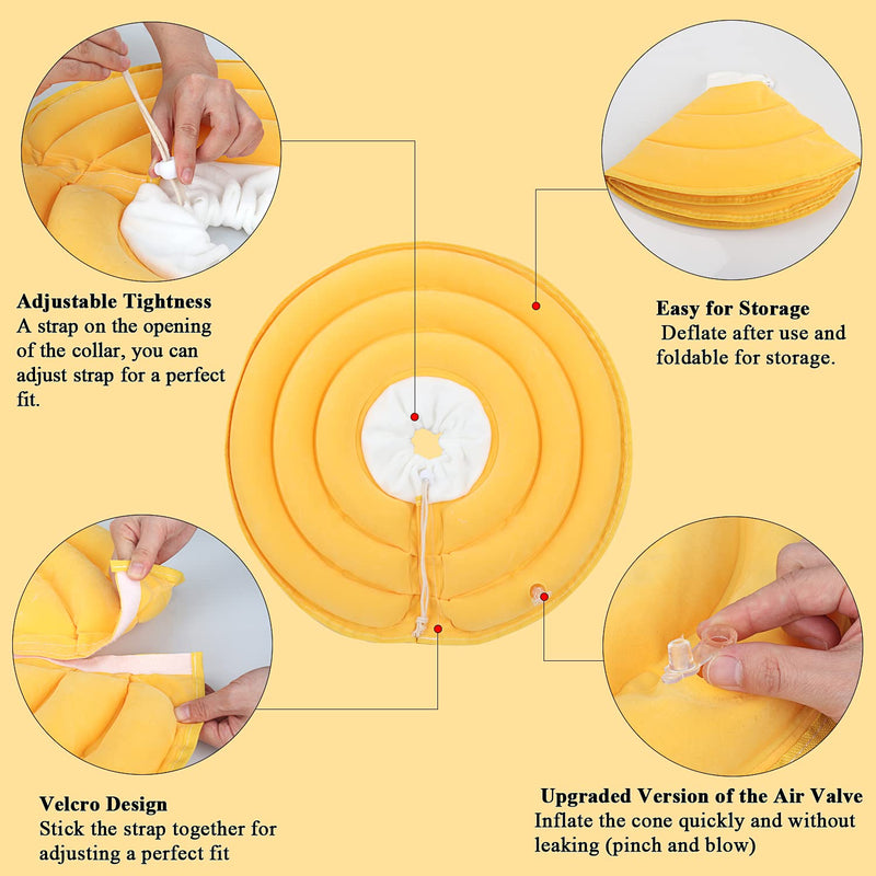 BABYLTRL Dog Cone Collar for After Surgery, Inflatable Pet Recovery Collar for Dogs and Cats, Soft Protective Recovery Cone to Prevent Pets from Touching Stitches, Wounds and Rashes (M, Yellow) - BeesActive Australia